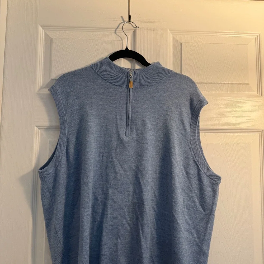 Peter Millar Crown Soft Merino Wool Silk Sweater Vest XL Blue Golf 1/4 Zip